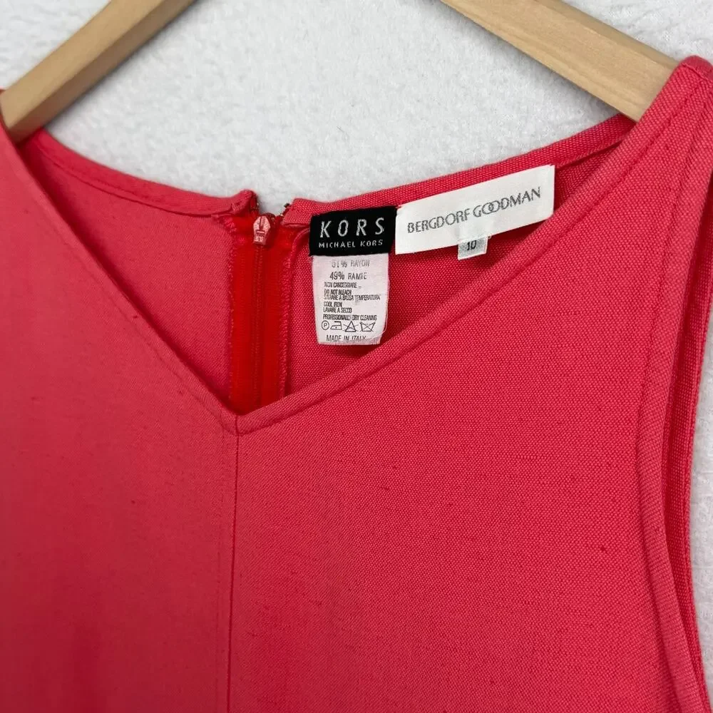 MICHAEL KORS BERGDORF GOODMAN Dress 10 Shift Mini Sleeveless Punch Red Italy Vtg